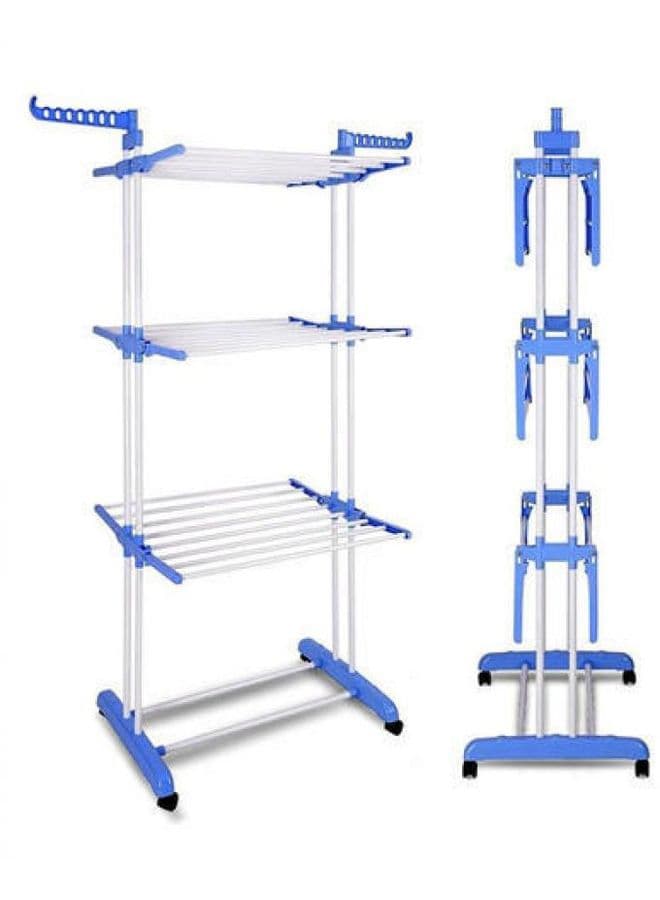 Three Layer Clothes Rack Hanger With Wheels White/Blue Medium Blue One Size centimeter