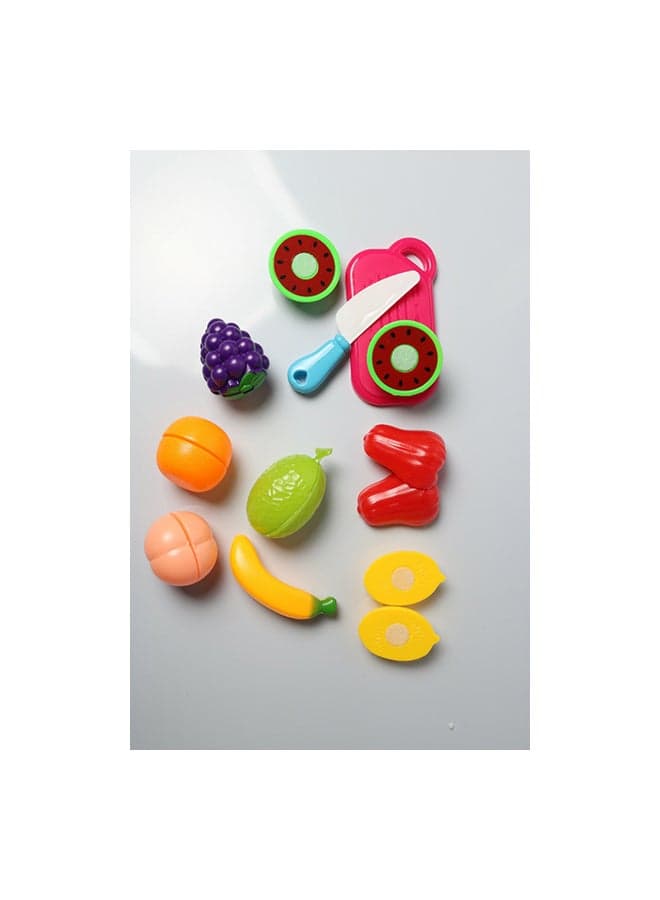 10-Piece Plastic Fruits And Vegetables Cutting Kitchen Toy Set Multicolor 15x27cm