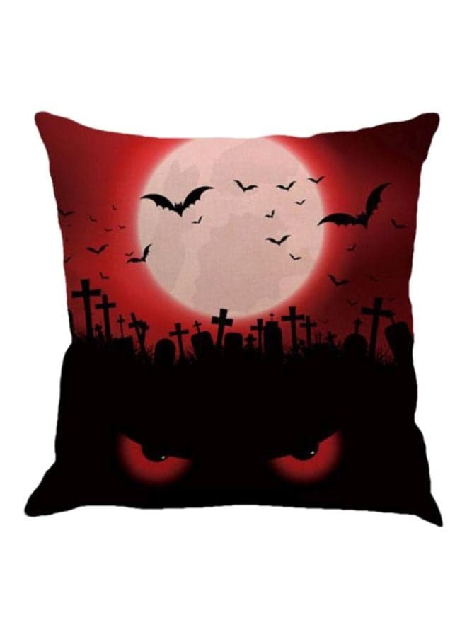 Night View Painted Pillowcase Linen Red/Black/White 45 x 45cm