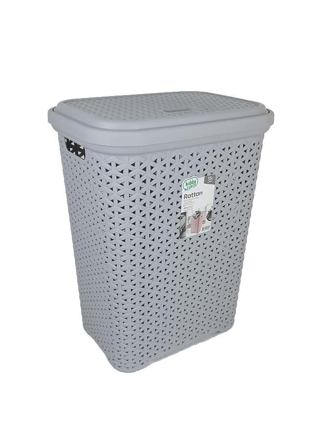Rattan Design Laundry Hamper Basket Cool Grey 35Liters