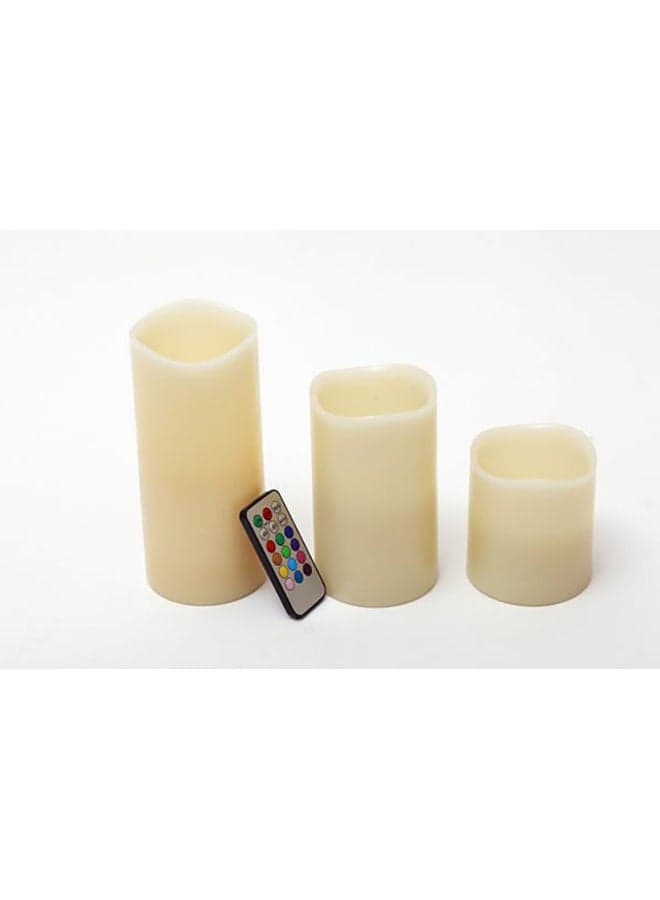 3-Piece 12-Colours Led Flameles Candle With Remote Control Set Beige One Size cm