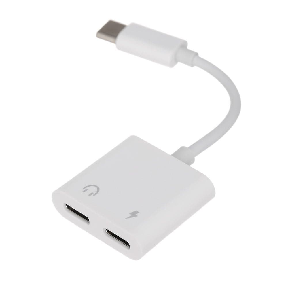 Type C Audio Headset Adapter USB Power Charging Port White