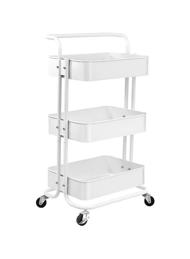 3 Tier Metal Utility Multipurpose Trolley Organizer Cart With Wheels For Office, Kitchen Bathroom Bedroom White/Black 43x36x87cm