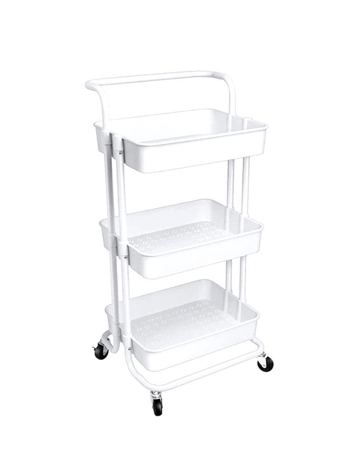 3 Tier Utility Rolling Storage Cart With Handles And Lockable Wheels Pearl While 43x36x86.5cm