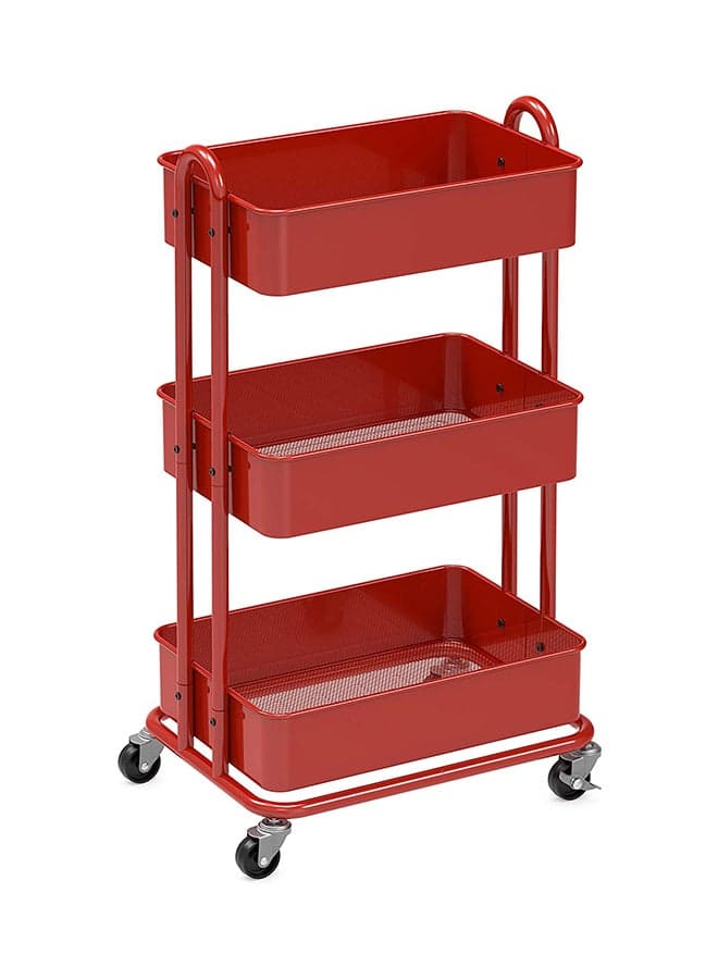 3 Tier Metal Utility Rolling Cart Red 44x82x35cm