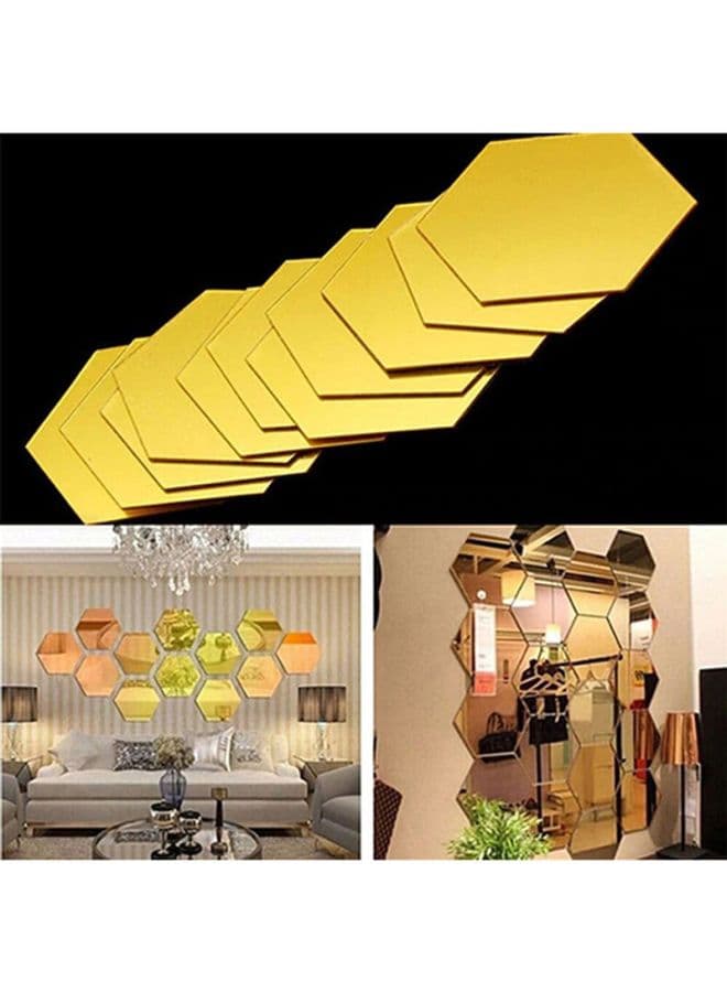 Hexagon Mirror Removable Wall Sticker Yellow 100x85x50mm