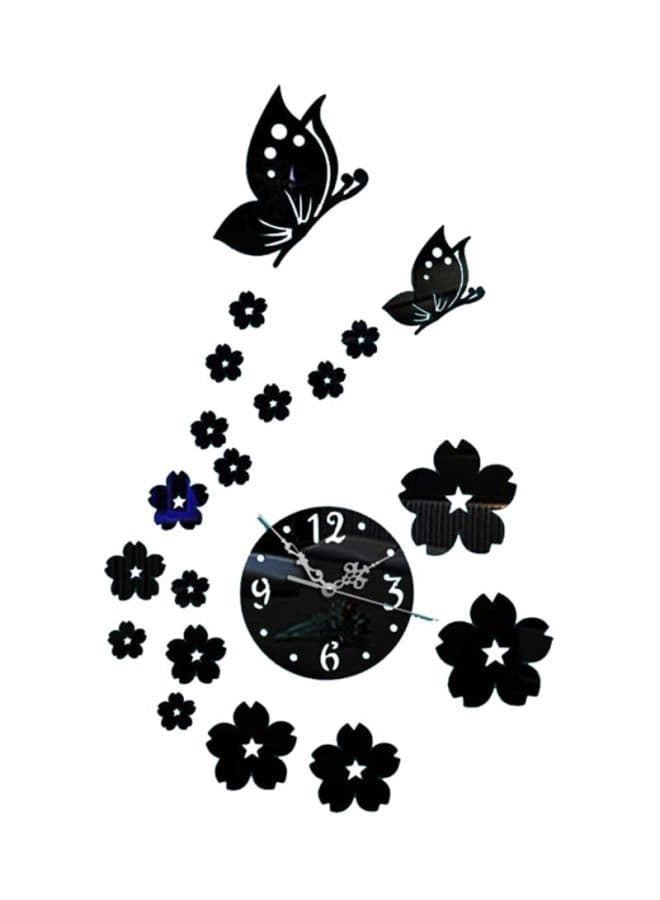 Flower And Butterfly Printed Wall Clock With Sticker Black Standard