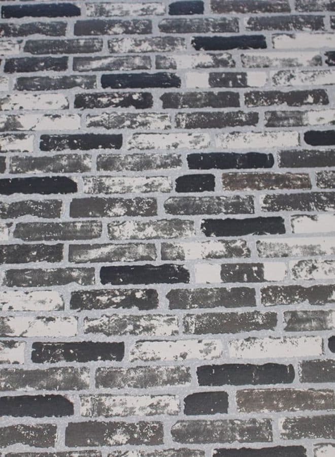 Vintage 3D Retro Brick Pattern Wallpaper Black/Grey/White 53x1000cm