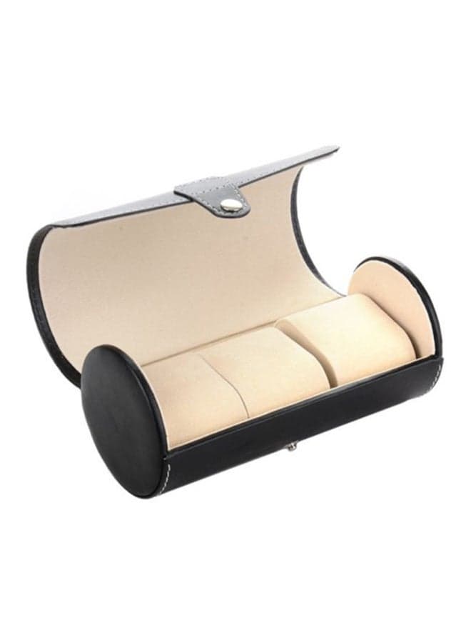 unisex 3-Slot Cylinder PU Leather Watch Box