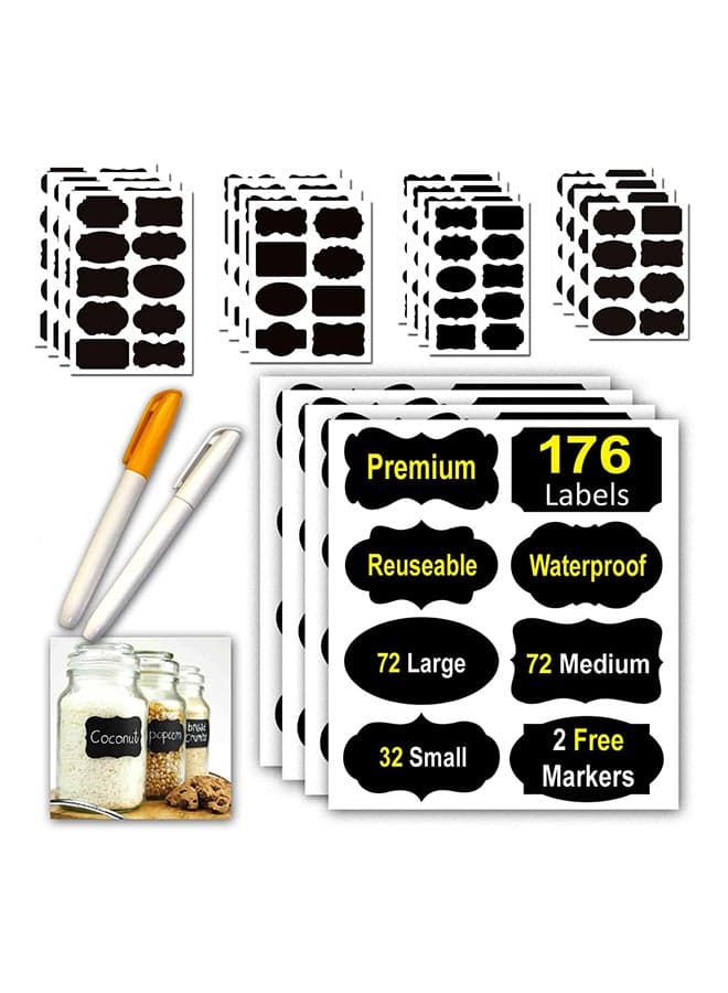 176-Piece Chalkboard Labels With 2 Markers Set Black