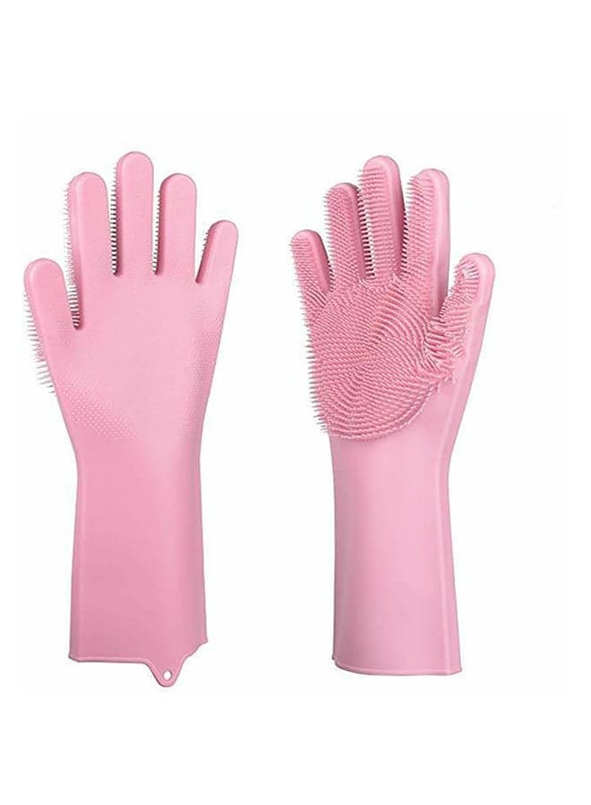 2-Piece Magic Silicone Scrubbing Gloves Set Pink One Size