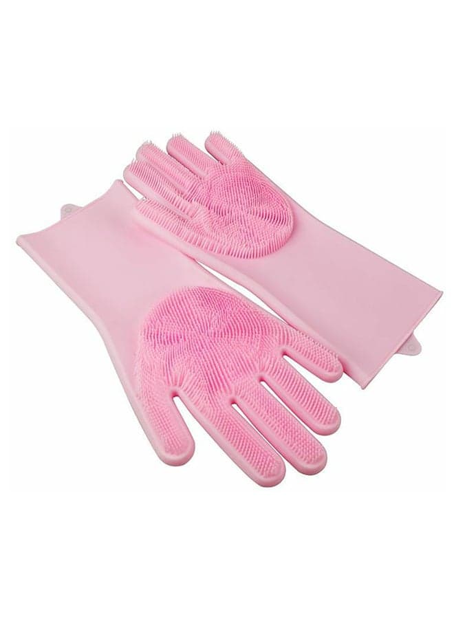 Non slip Waterproof Durable Silicone Dishwashing Gloves Pink One Size