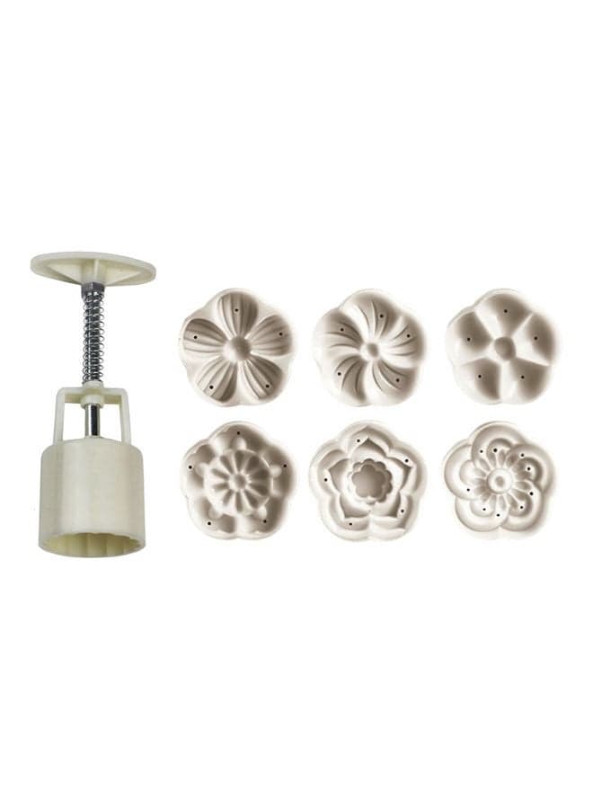 Flower Shaped Mooncake Molds With Hand Presser Set White