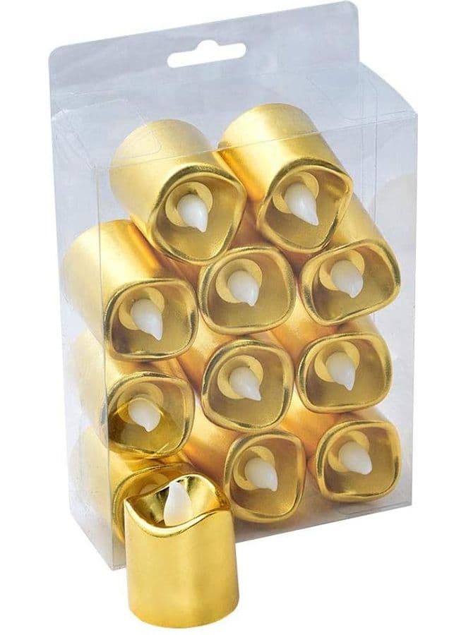 12-Piece Battery Operated Flameless LED Tea Light Candle Gold 4x5cm