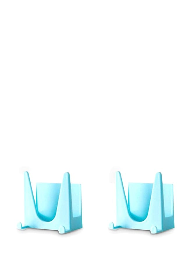 2-Piece Wall Mounted Pan Lid Holder Rack Blue 10x2x9centimeter