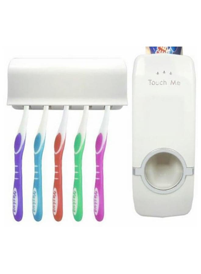 Automatic Toothpaste Dispenser with Toothbrush Holder White