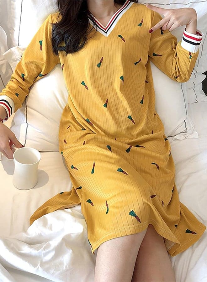 Printed V-Neck Nightdress Yellow/Green