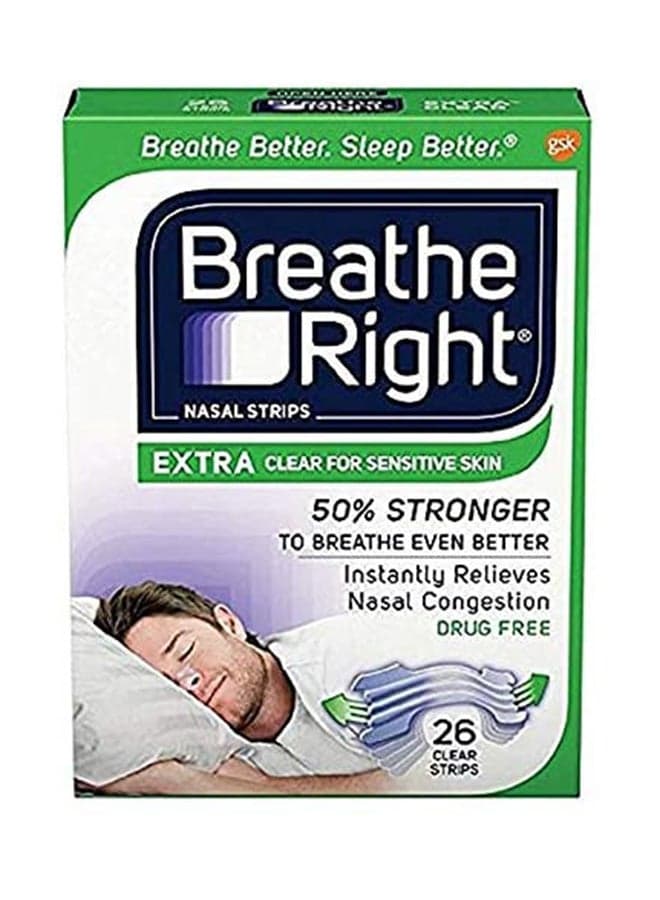 Extra Strength Clear Drug-Free Nasal Strips For Congestion Relief (26 Counts)