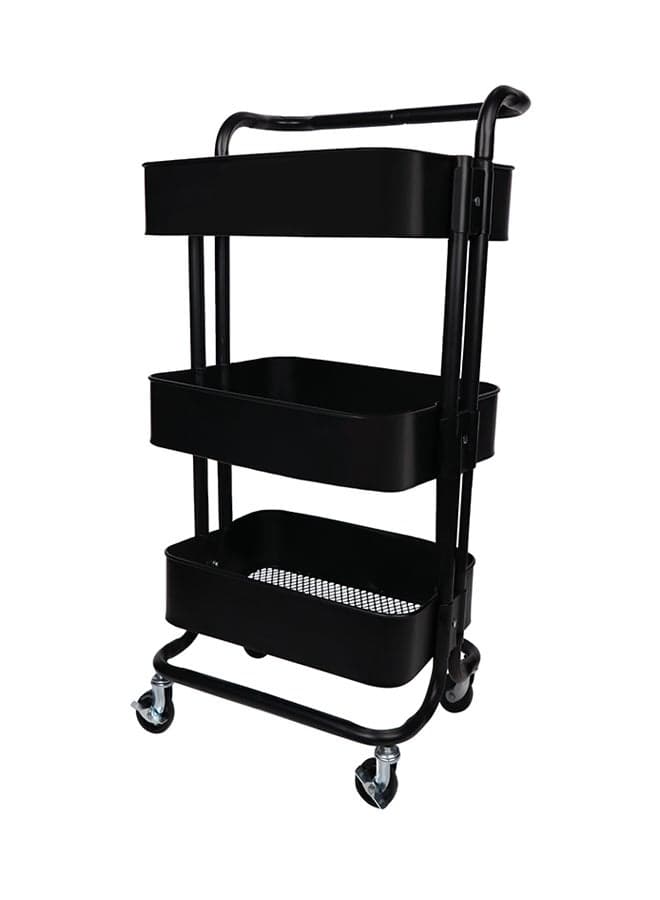 Multipurpose 3-Tier Storage Trolley Cart With Shelf and Wheels Black 85x27cm