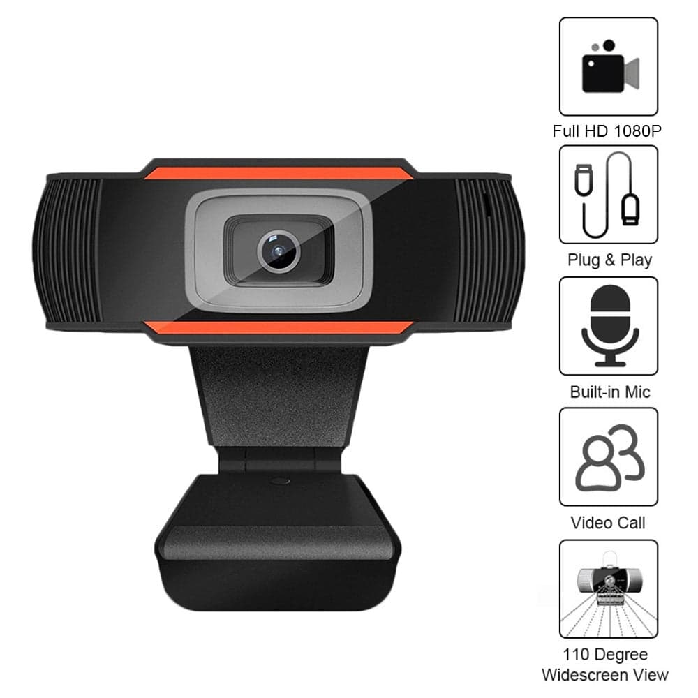 Full HD 1080P Wide Angle USB2.0 Webcam With Mic Black