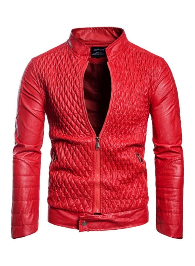 Cool New Men's Leather Jacket red