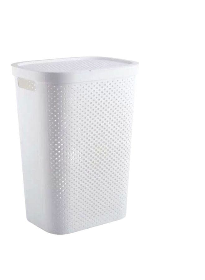 Laundry Basket With Lid White 34.5x25x57.5cm