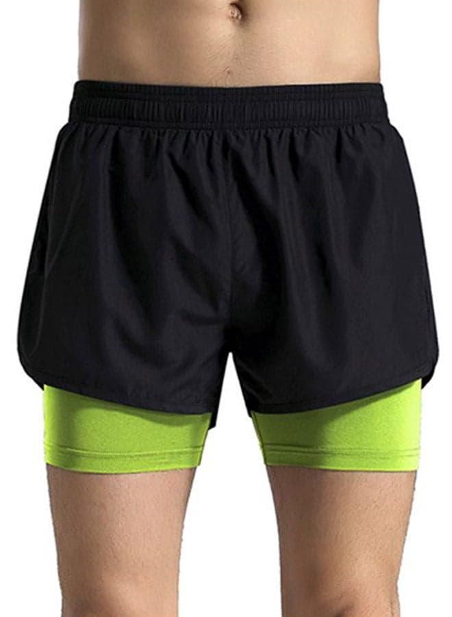 2-In-1 Quick Dry Running Shorts Black/Green