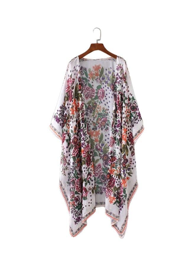 Floral Printed Loose Bikini Cover Up White