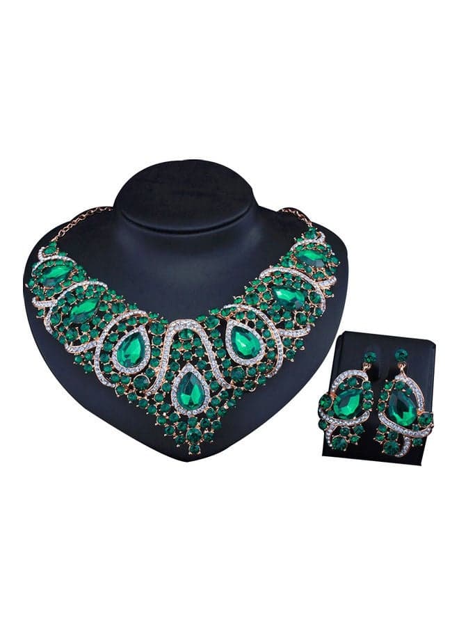 Rhinestone Bib Necklace Stud Earrings Wedding Jewelry Set