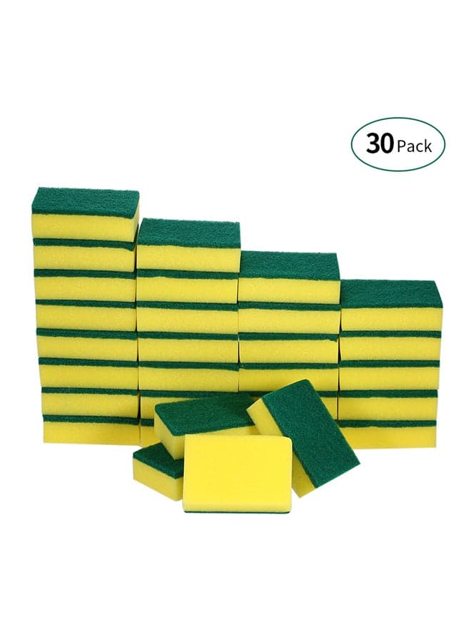 30-Piece Double Faced Washing Scrub Sponge Pad Yellow/Green 3.2x7x0.5cm