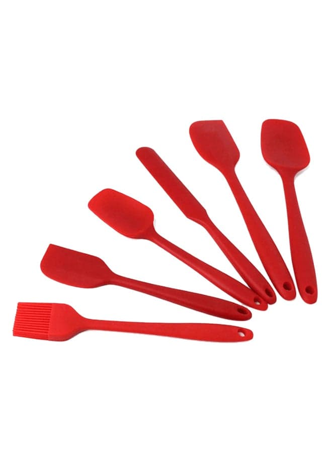 6-Pieces Flexible Non-Stick Heat Resistant Silicone Spatula For Cooking, Baking And Mixing Red