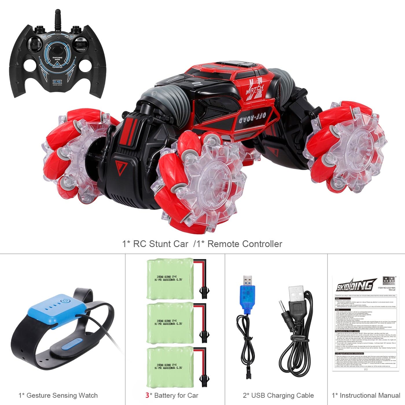 4WD Gesture Sensor Control Deformable Electric All-Terrain Transformable LED Light Stunt Car 32cm