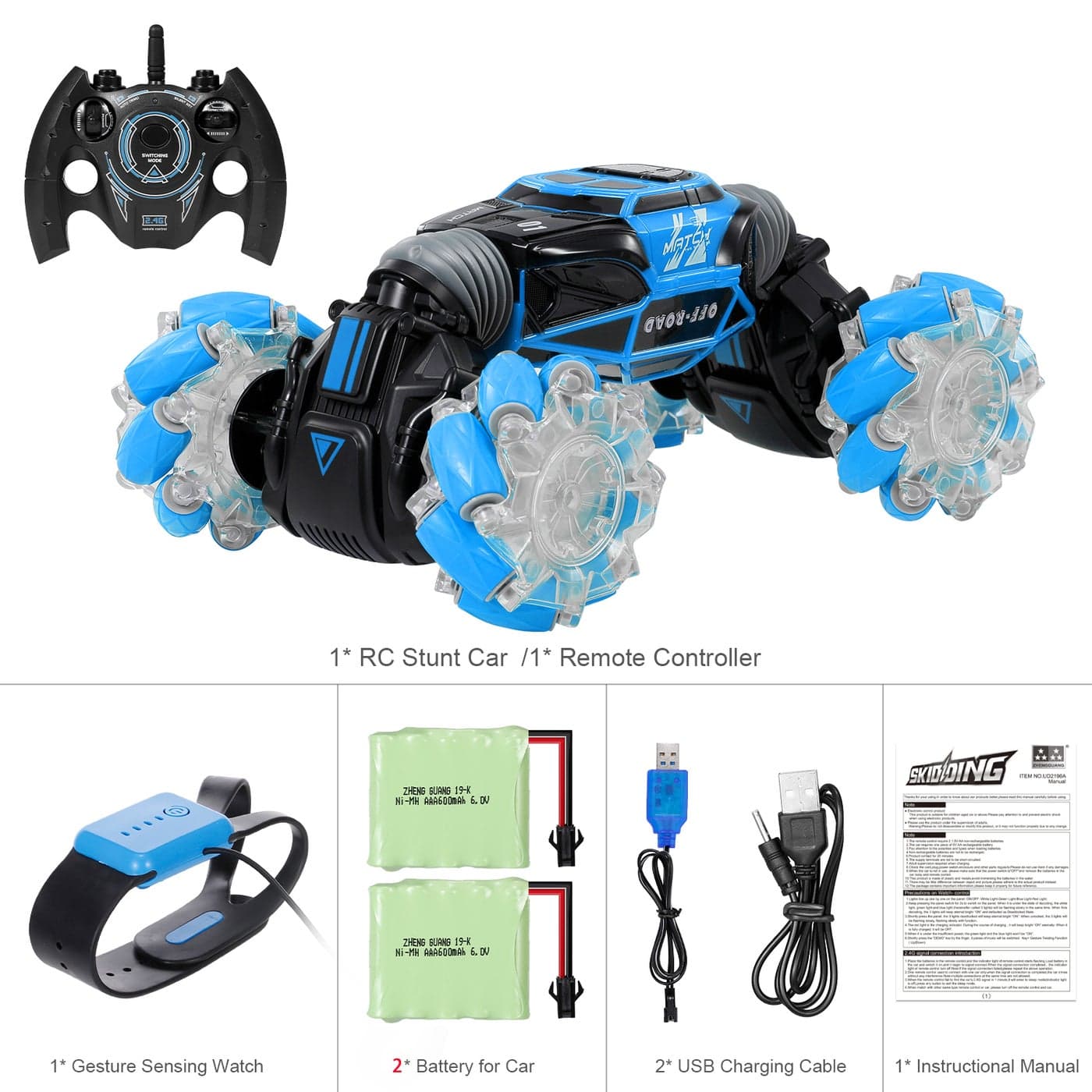 4WD Gesture Sensor Control Deformable Electric All-Terrain Transformable LED Light Stunt Car 32cm