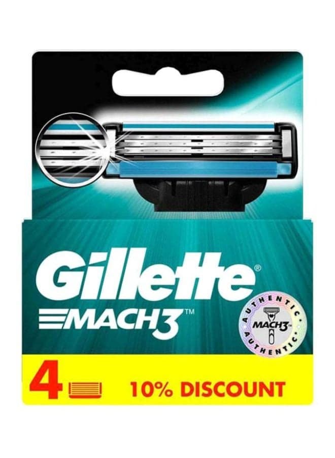 4 Piece Mach3 Razor Blades Blue/Silver