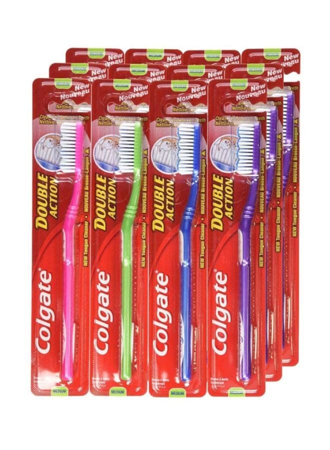 Pack Of 12 Double Action Toothbrush Multicolour