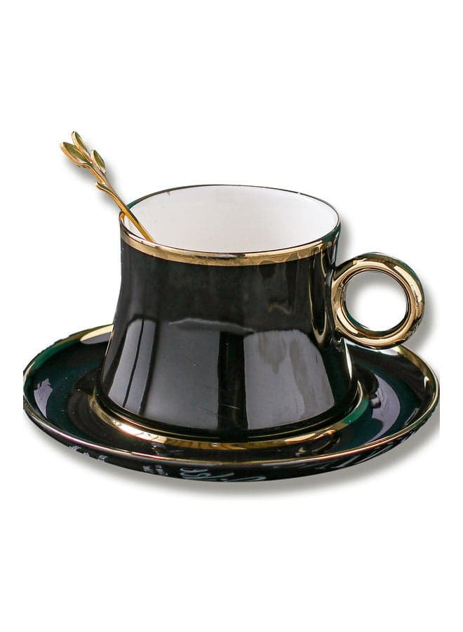 3-Piece Cup And Saucer With Spoon Black 250ml