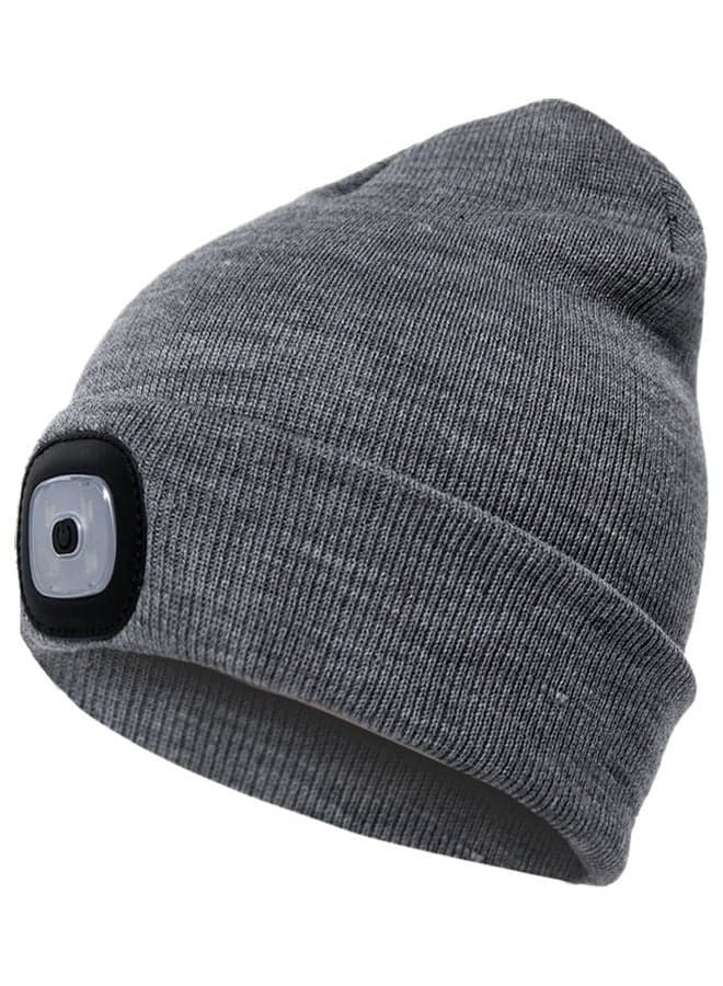 Unisex Outdoor Cycling Hiking LED Light Knitted Hat Winter Elastic Beanie Cap Grey 20*10*20cm