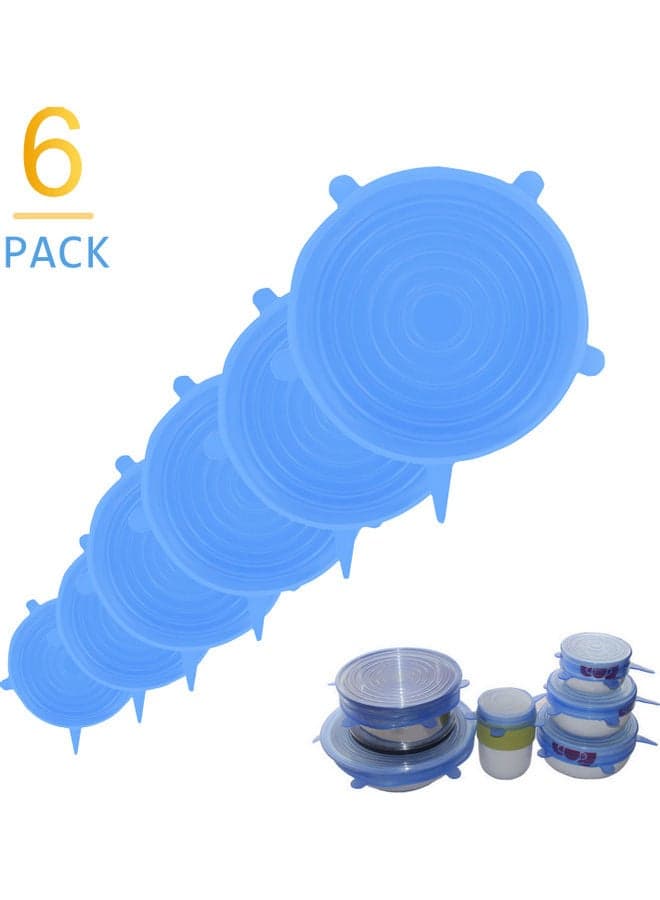 6-Piece Silicone Stretch Lid Translucent Blue 21x4x21cm