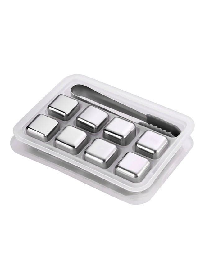 8-Piece Reusable Stainless Steel Ice Cube Silver 15.5x4x11.2cm