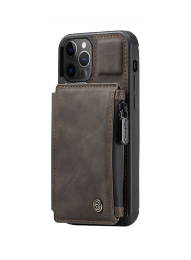 Zipper Wallet Case With RFID Blocking And Double Magnetic Clasp For Apple iPhone 12 Pro Max Coffee