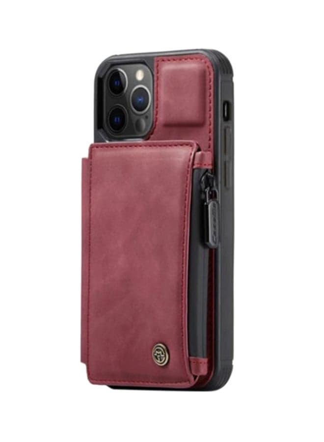 Zipper Wallet Case With RFID Blocking And Double Magnetic Clasp For Apple iPhone 12 Pro Red