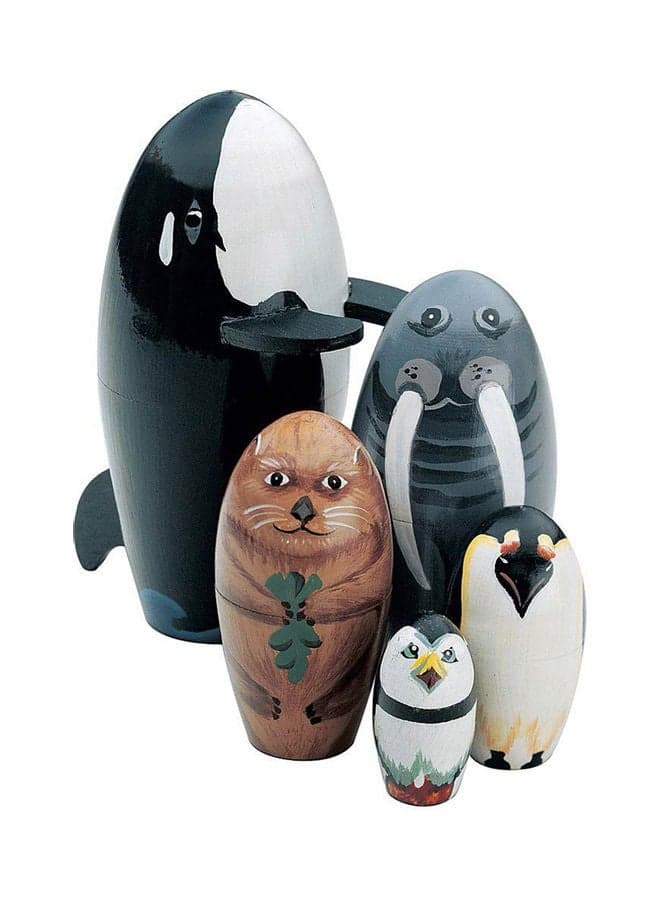 5-Piece Wooden Whale Penguin Animal Matryoshka Nesting Dolls