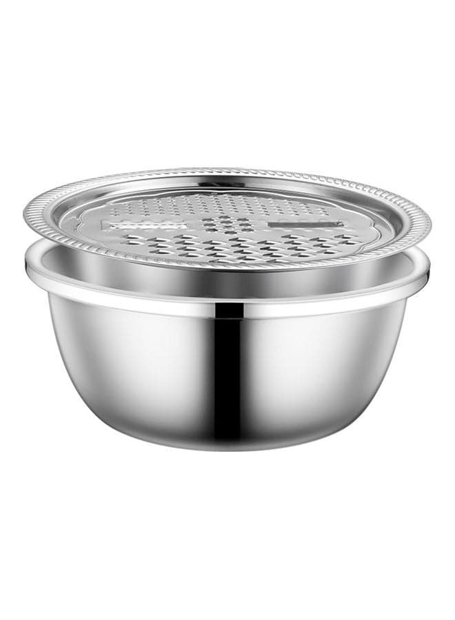 2-In-1 Stainless Steel Grater Basin Washing Bowl Set Silver 27.00*10.50*27.00cm