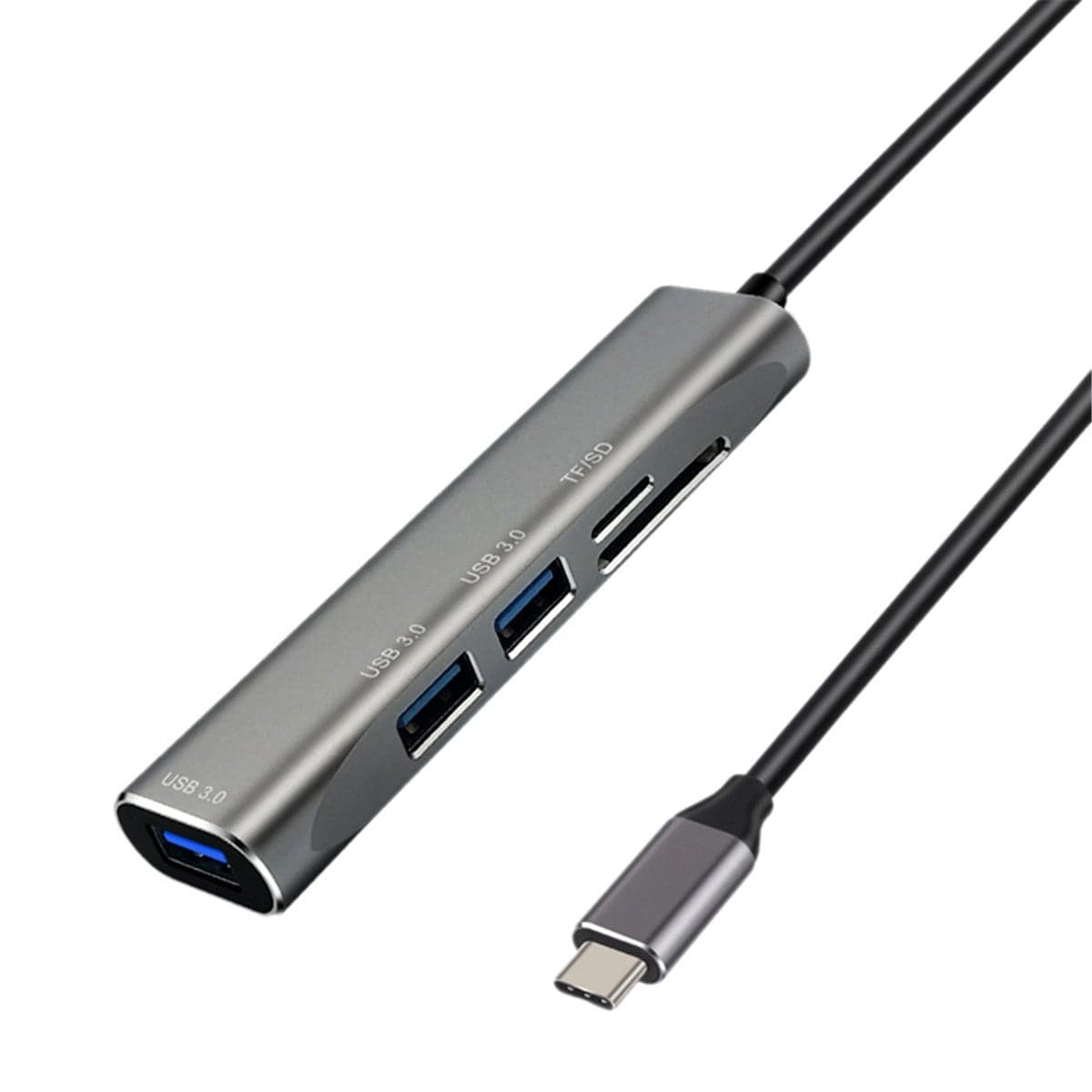T325 5 in 1 Hub Type-C To USB3.0*3+TF Card Reader Intelligent USB Hub Multi-Port Adapter for Laptop Computer Mobile Phones Silver Gray