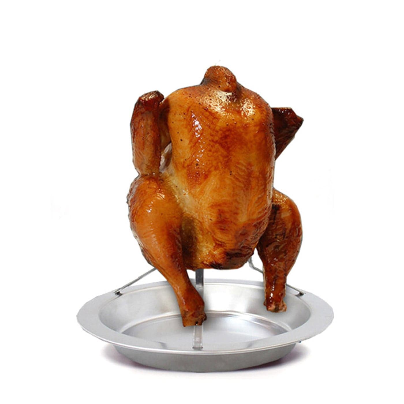 Stainless Steel Chicken Roaster Rack With Drip Pan Silver 19.5 x 2.5 x 19.5cm