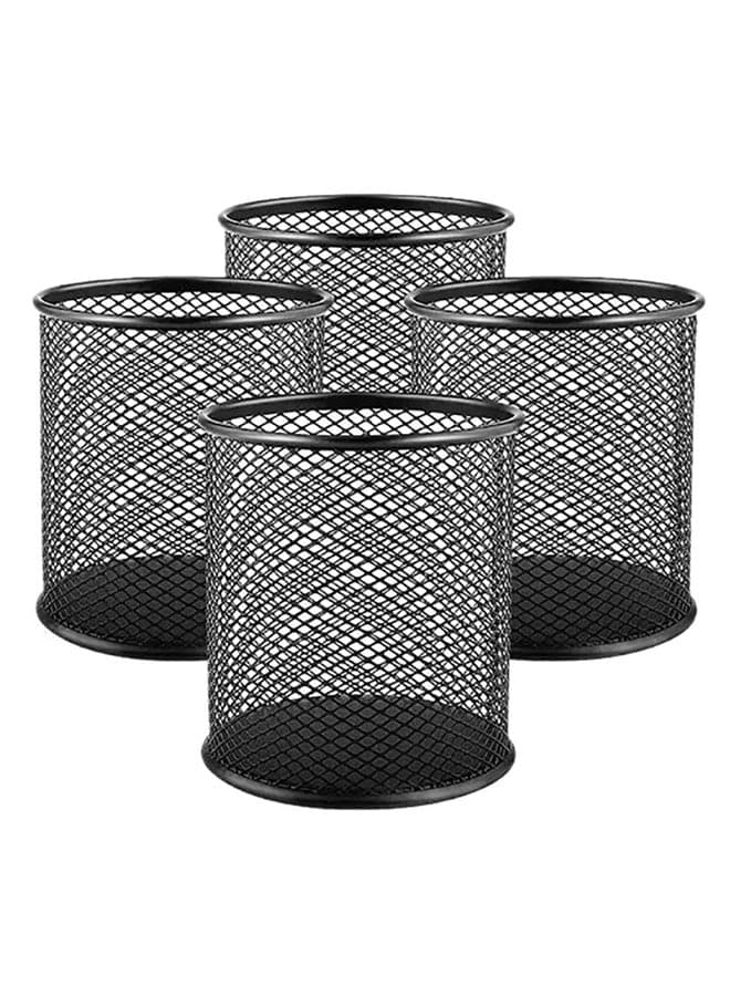 4-Piece Cylinder Round Pen Holders Black