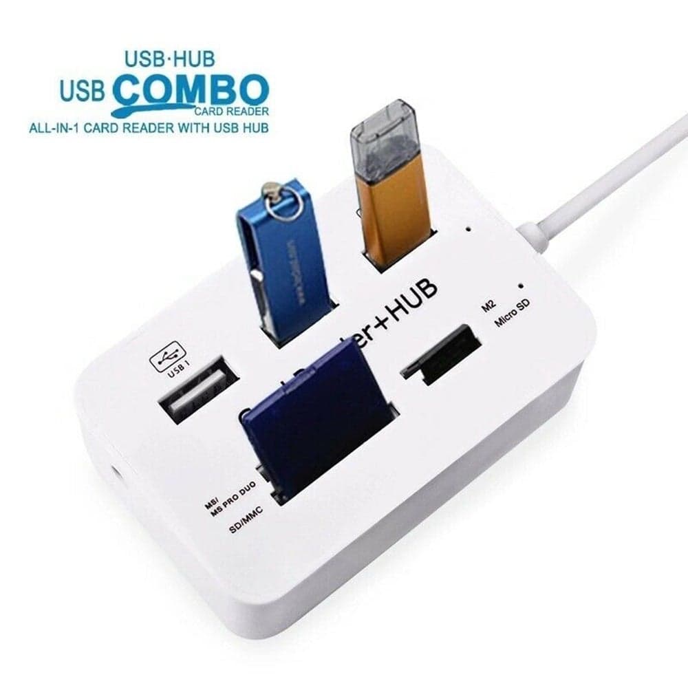 USB 3.0 Type C Hub Splitter 3 Ports Multiple SD/TF Multi-In-1 Memory Card Reader Adapter White