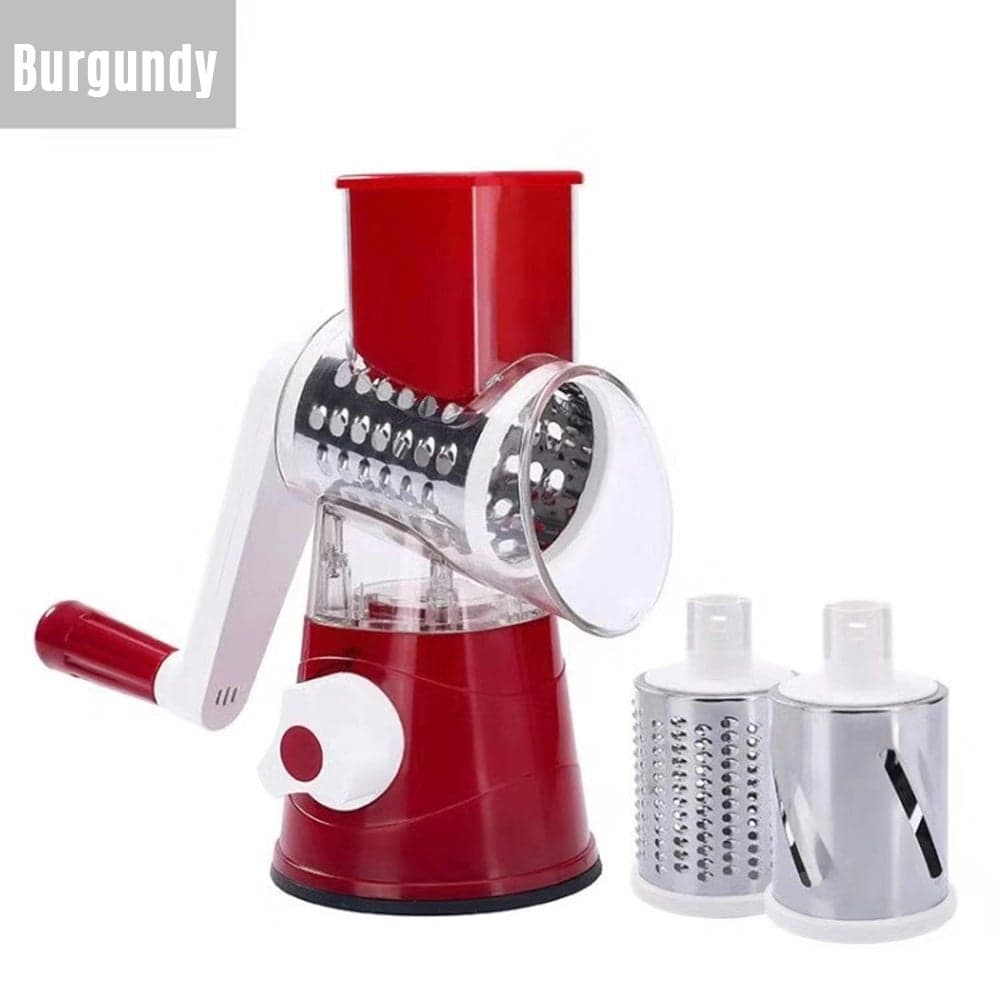 Multifunctional 3 Interchangeable Blades Easy Clean Vegetable Rotary Cheese Grater Burgundy