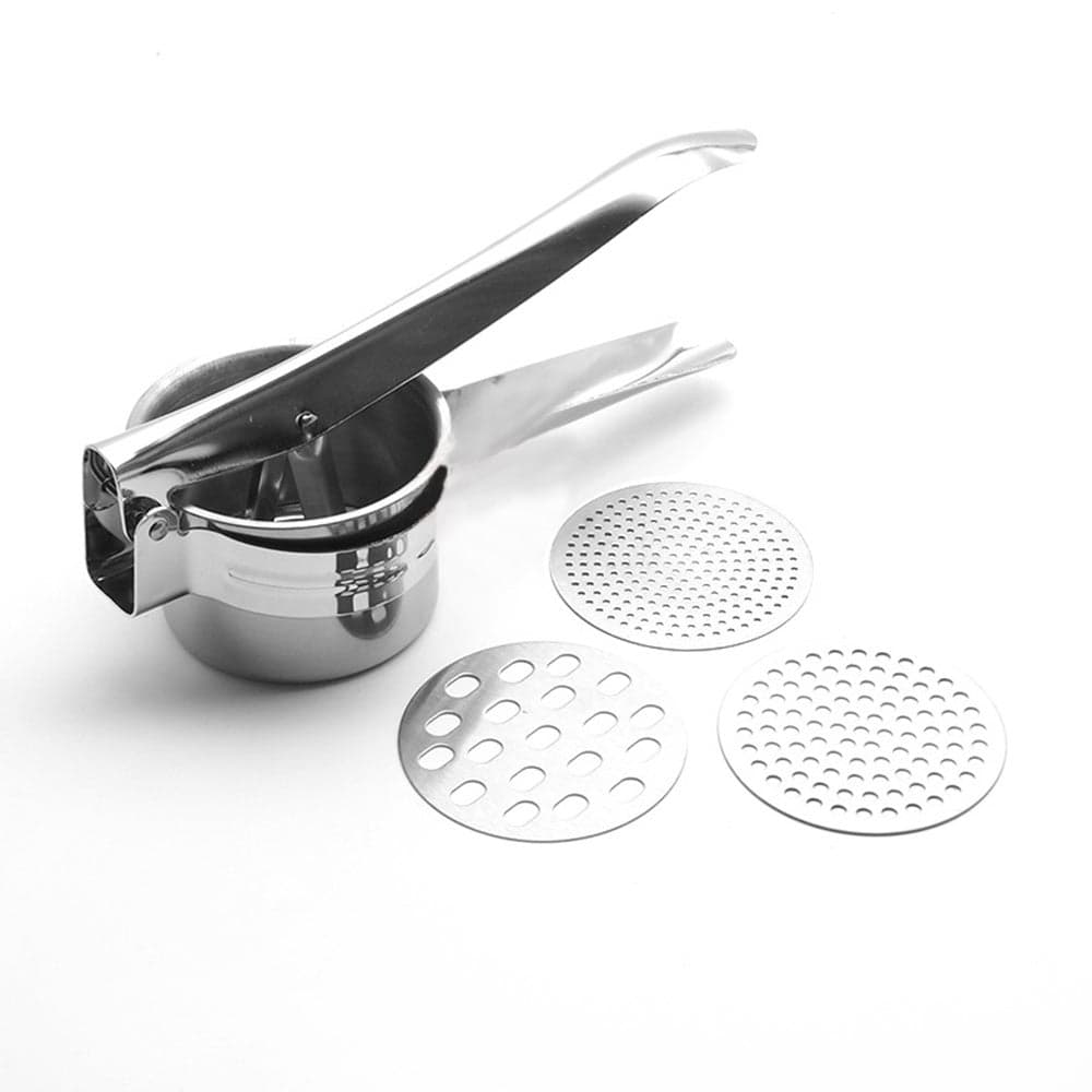 Stainless Steel Potato Ricer Manual Masher With 3 Interchangeable Discs Silver 29cm
