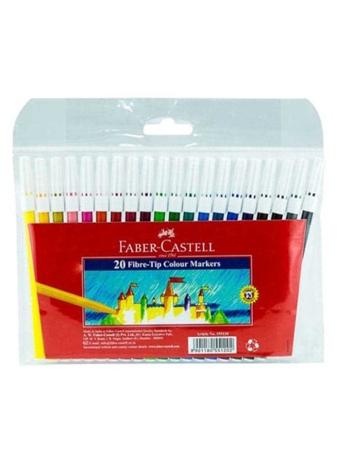 20-Piece Fibre Tip Colouring Pen Set Multicolour